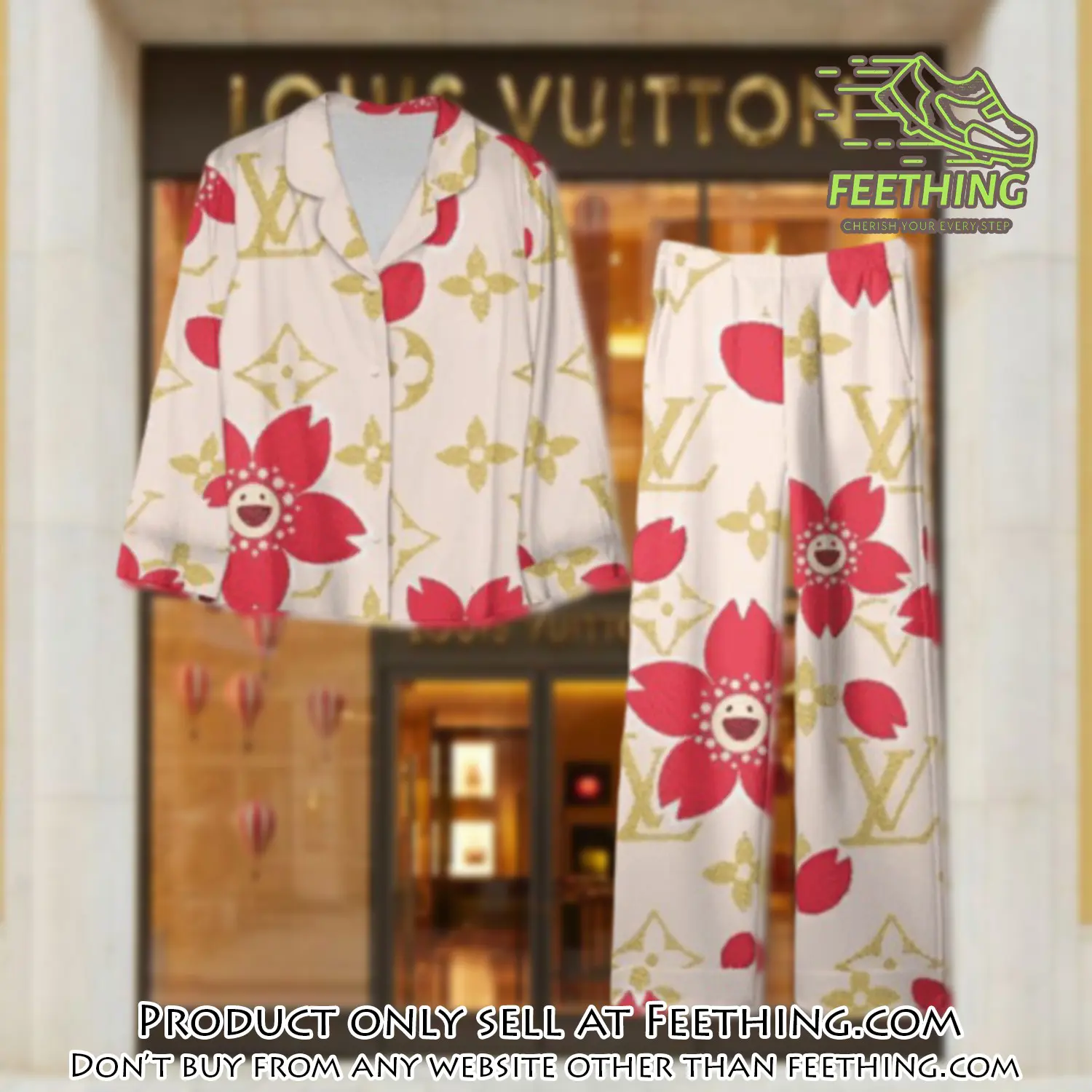 Trending luxury lv satin pajama set pjs1091 ft5905307